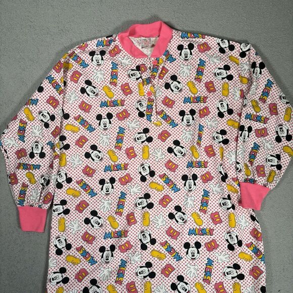 Vintage  80s Mickey Mouse Disney Unlimited Flannel Sleep Gown Shirt Long Sleeve - Picture 4 of 11